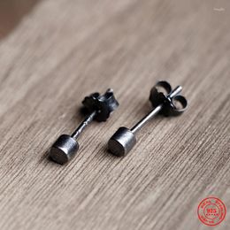 Stud Earrings YIZIZAI Minimalist Black Round Cylinder For Men Women 925 Sterling Silver Anti-allergy Piercing Ear Jewelry Gifts