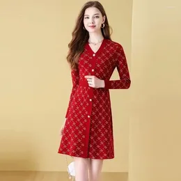 Casual Dresses Light Luxury High Sense Knitting Dress Women's Temperament Autumn And Winter 2024 Slim Age-Reducing Medium Long