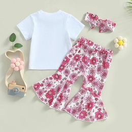 Clothing Sets Born Baby Girl Mother S Day Outfit Short Sleeve Letter T-shirt Top Floral Flare Pants Headband 3Pcs Set