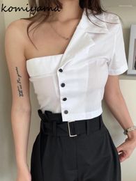 Women's Blouses Irregular Off Shoulder Shirts Korean Feminino Ropa Mujer Single Breasted Blusas Short Sleeve Camisas Summer Tops