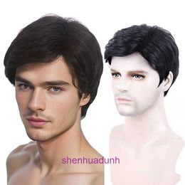 Mens Wig Handsome Fluffy Short Hair Black Partial Split Elastic Inner Mesh Head Factory