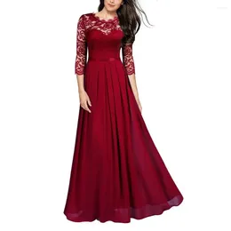 Casual Dresses Solid Color Lace Stitching Dress Elegant Maxi For Wedding Night Party Plus Size Luxury Evening Robe