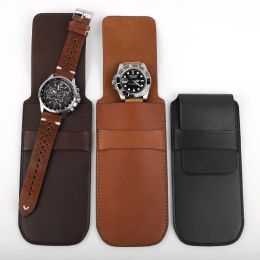 Cases Vintage Genuine Leather Watch Box Bracelet Storage Bag Portable Travel Jewelry Leather Pouch Watch Pouch Bag Case for Men Women