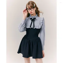 Casual Dresses Elegant Women's Dress Vintage Office Ladies Long Sleeve Cute Slim Patchwork One-Piece School Girls Mini 2024