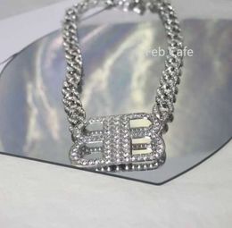 Modedesigner BB Halskette Cuban Link Chain Doppelbuchstaben Anhänger Halskette mit Diamanten für Männer und Frauen