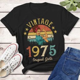 T-Shirts Vintage 1975 Original Parts Women Tshirt Cotton Coloured Retro Tshirts 49 Years Old Birthday Gift Female Short Sleeve Tops