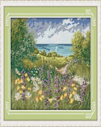 Cliffside path seaside scenery home decor painting Handmade Cross Stitch Embroidery Needlework sets counted print on canvas DMC 17804934