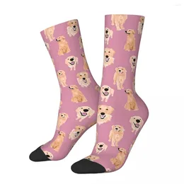 Men's Socks Golden Retrievers On Pink Harajuku Super Soft Stockings All Season Long Accessories For Man Woman's Birthday Present