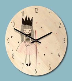 wooden printed picture wall clock lovely girl reloj de pared childrens room environmental silent Horloge Y2001095197976