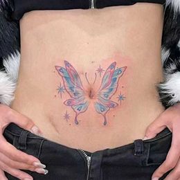 S194 Tattoo Transfer 5pc/Lot Pink Love Totem Waterproof Temporary Tattoo Stickers Sexy Waist and Belly Cover Scar Female Art Fake Tattoo Butterfly 240427