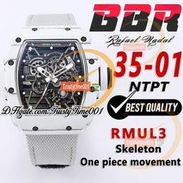 BBR 35-01 RMUL3 Mechanical Hand-winding Mens Watch White NTPT Carbon fiber Case Skeleton Dial Gray Braided Nylon Strap Super Edition Sport Trustytime001 Wristwatch