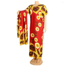 Ethnic Clothing African Clothes For Women Print Fashion Colorful Design High Quality Short Sleeves Dashiki Dress With Scarf Casual Elegant