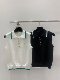 420 2024 Runway Summer Brand SAme Style Sweater Short Sleeve Black White Lapel Neck White Fashion Clothes High Quality Womens shun