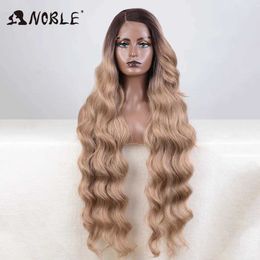 Synthetic Wigs Noble Synthetic Lace Front Wig Long Wave 36 Body Wave Side Lace Front Wig Female Lace Front Wig Ombre Blonde Role Playing Wig Q240427