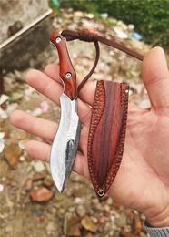 Promotion Damascus Fixed Blade Knife VG10Damascus Steel Blade Full Tang Rosewood Handle With Wood Sheath8685121