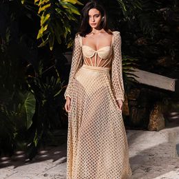 Cutout Stretch Knit Swimsuit 2024 Womens Swimwear Beach Outfits Luxury Long Sleeve CoverUps Dress Bathing Suit Beachwear 240426