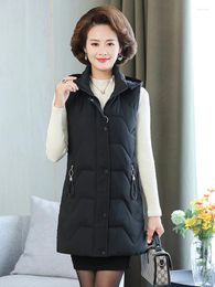Women's Vests 2024 Autumn Winter Ladies Vest Coat Female Loose Slim Thicken Mid-length All-Match Hooded Removable Jacket