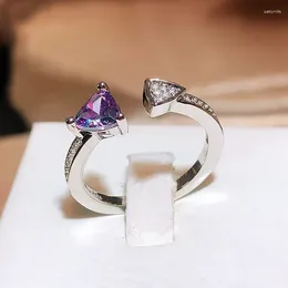 Cluster Rings Exquisite And Trendy Purple Zircon Ring Women's Triangle Crystal 925 Sterling Silver Luxury Wedding Engagement Party Jewellery