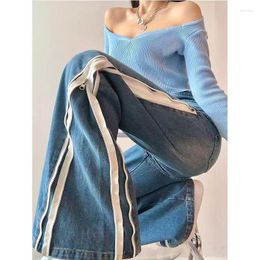 Women's Jeans Design Niche Y2k High Streetwear Waist Baggy Women Side Zipper Wide Leg Vintage Slit Straight Denim Trousers Female