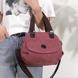 Shoulder Bags Woman Canvas Handbags Female Single Girls Crossbody Pack Vintage Solid Multi-pocket Ladies Totes Bolsas