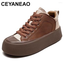 Casual Shoes Autumn Retro Flat Platform Genuine Leather Versatile Round Toe Lace-up Thick Sole