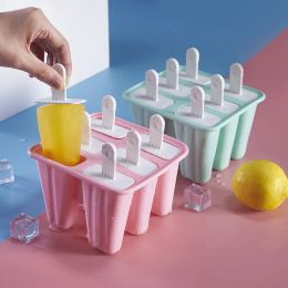 Tools 4/6/10 Hole Silicone Ice Cream Mold with Reusable Sticks DIY Chocolate Dessert Popsicle Moulds Tray Ice Cube Maker Tools