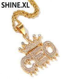 Mens Gold Chain Stainless Steel Crown Letter CEO Pendant Necklace Iced Out Lab Diamond Charm Hip Hop Jewelry Gift8975096