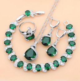 925 Silver Jewelry Sets Green CZ For Lover Earrings With Stone Turkish Decorations Drop6833989