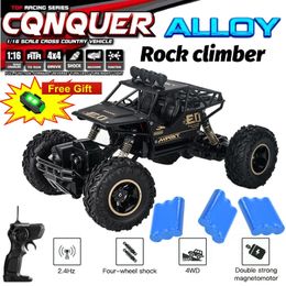 1 16 4WD RC Car With Led Lights Remote Control Buggy Off Road 4x4 Radio Alloy Trucks Boys Toys for Children 240417