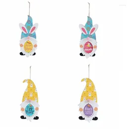 Party Decoration 2024 Wooden Happy Easter Ornament Wood Gnome Doll Door Hanging Pendant For Home Festival Window Wall Egg Gift
