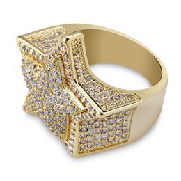 Wholesale Fashion Hip Hop Rapper Rings Sier Gold Plated Iced Out CZ Diamond Double Layer Super Star Ring