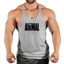 Men's Tank Tops Animal brand fitness clothing bodybuilding striped vest mens sportswear gym muscle shirt cotton top running vestL2404