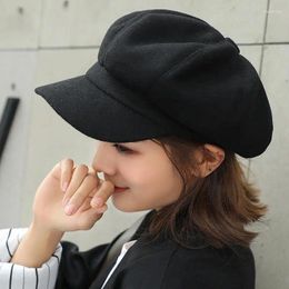 Berets Fashion Autumn Winter Hats For Women Solid Plain Octagonal Sboy Cap Men Ladies Universal Casual Wool Beret