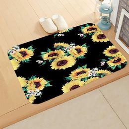 Carpets Sunflower Pattern Kitchen Bath Entrance Door Mat Bedroom Anti-Slip Coral Velvet Absorbent Carpet Rug Simple Home Decor Doormat