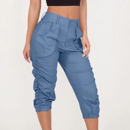 Womens Summer Cropped Pants Women Cargo Pants Cropped Trousers Harem Jogging Beam Foot Fitness Pocket Loose Short Pants Pantalon 240424