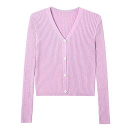 Summer Nuovo Cardigan Ice Siligan Donne a maniche lunghe Versione coreana Versione slim calpista corto con aria condizionata sottile a corto solare a maglia corta corto solare m L