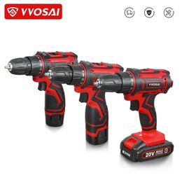 VVOSAI 12V 16V 20V Cordless Drill Electric Screwdriver Mini Wireless Power Driver DC LithiumIon Battery 38Inch 240420