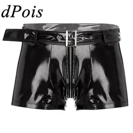 Men's Shorts Mens Wet Look Boxer Pants Zipper Openable Cortch Bulge Pouch For Bar Disco Costume Nightclub Sexy Nightwear