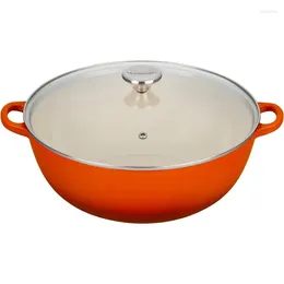 Cookware Sets Enameled Cast Iron Chef's Oven With Glass Lid 7.5 Qt. Flame