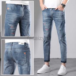 Men's Jeans Spring/Summer New Men's Jeans Fashion Trend Elastic Slim Fit Small Feet Pants Edition Men's Youth Crop Pants Plus Size Pants