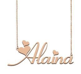 Alaina Custom Name Necklace Personalised Pendant for Men Boys Birthday Gift Friends Jewellery 18k Gold Plated Stainless Steel4507082