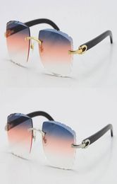 Selling 3524012 Rimless Original Black Buffalo Horn Sunglasses carving Lens Unisex driving glasses C Decoration gold metal frame E6570977