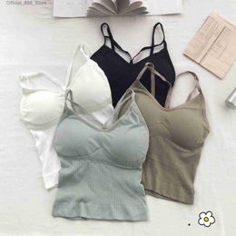 Women's Tanks Camis Womens Cotton Lingeries Bras Sexy V Neck Tube Top Fashion Solid Colour Underwear Fe Soft Camisole Push Up Bra with Chest Pad d240427