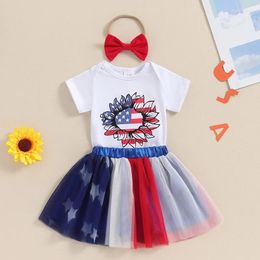 Clothing Sets Born Baby Girl 4th Of July Outfit Sunflower Romper Red White And Blue Tutu Skirt Set Headband Summer Clothes