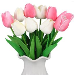 Decorative Flowers Artificial Tulips White Pink Silk Fake Stems Real Touch Faux