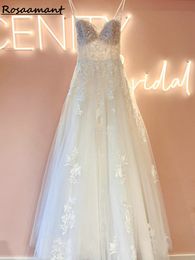Real Image Illusion Spaghetti Straps A-Line Wedding Dresses Sequined Appliques Lace Beading Bridal Gowns Robe De Mariee