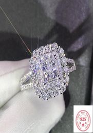 Real 100 925 Sliver Jewellery Diamond Ring for Women Eight Hearts with Princess Jewellery Anillos Wedding Ring box Gemstone5563574