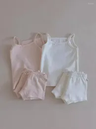 Clothing Sets 2024 Summer Baby Sleeveless Clothes Set Infant Boy Girl Solid Sling Vest Shorts 2pcs Suit Toddler Cotton Casual Outfits