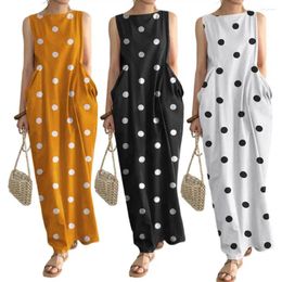 Casual Dresses Dot Print Long Dress Stylish Women's Maxi With O Neck Big Pockets For Summer Beach Days Outings Plus Sizes Retro