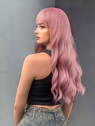 High temperature resistant chemical Fibre wig female long curly Lolita pink full head set big waves